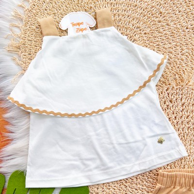 Conj. Regata com Babadinho e Short - Off White e Areia